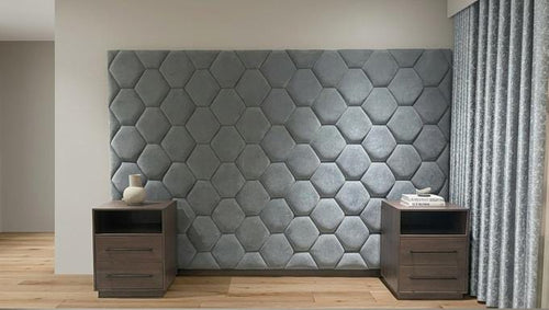 Aura Geometric Upholstered Headboard with pedestals
