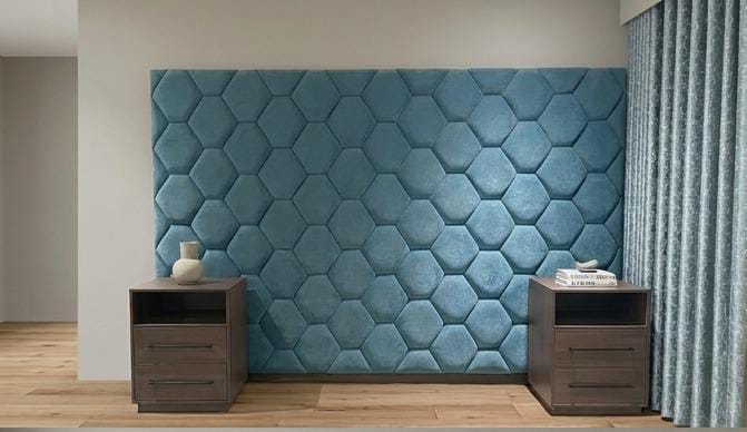 Aura Geometric Upholstered Headboard with pedestals