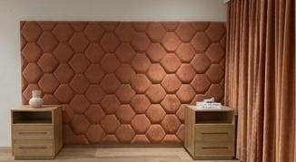 Aura Geometric Upholstered Headboard with pedestals